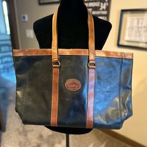 Vintage Eddie Bauer Large Black Genuine Leather Tote Bag Shopper Shoulder Bag
